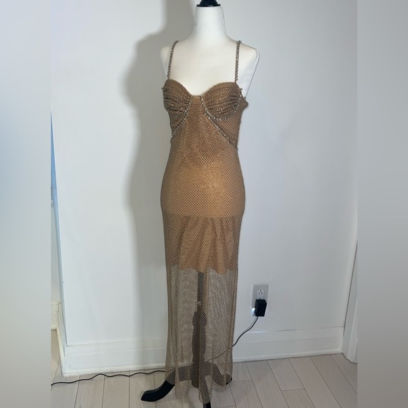 [CLEARANCE/Send Offers] BRONZE RHINESTONE DIAMANTÉ MESH PARTY DRESS - Picture 3 of 10